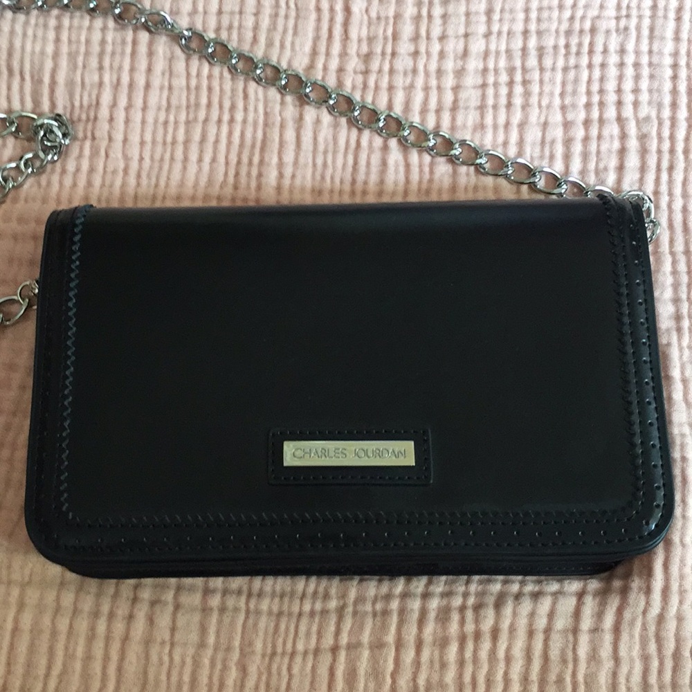 BRAND NEW Leather Charles Jourdan Black Silver Chain Purse